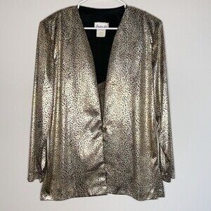 Jordan Ari Vintage Metallic Gold Semi Sheer Blazer with Shoulder Pads Size M